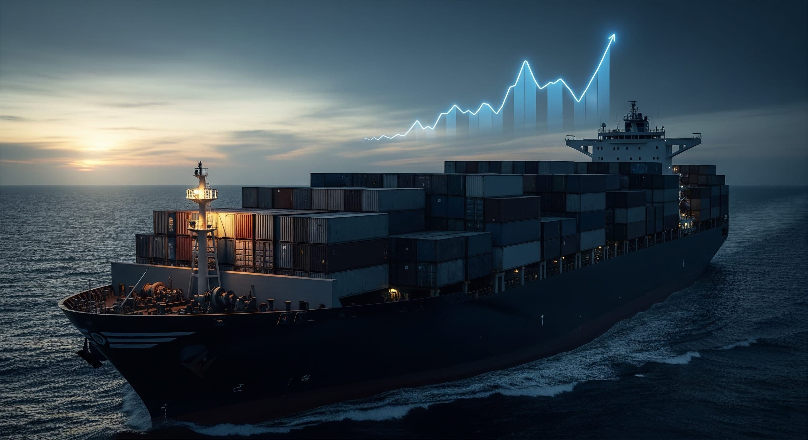 Cargo ship navigating turbulent waters representing freight challenges
